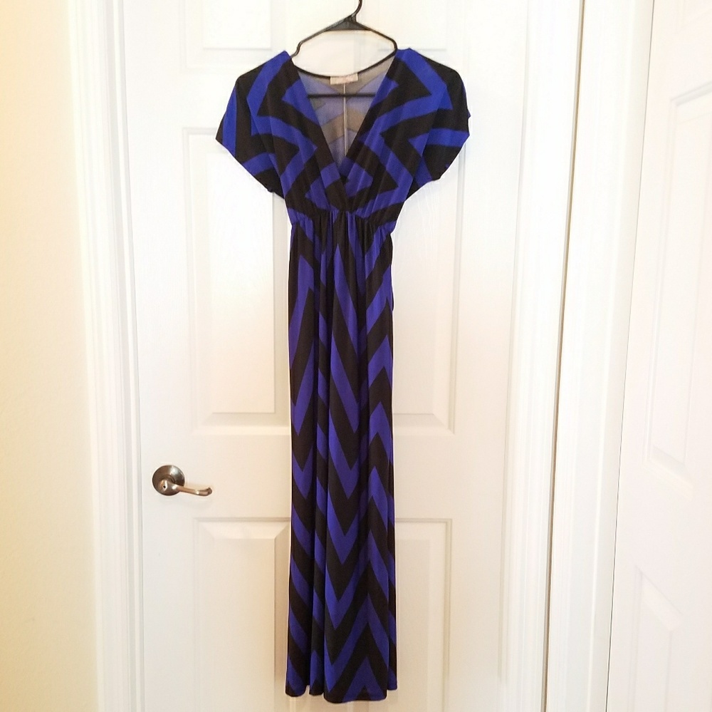 Blue and black chevron maxi dress